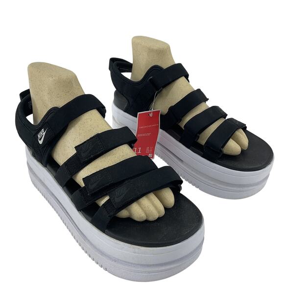 NWT Nike Icon Hook And Loop Black Strappy Platform Sandals Size 11 Women's - Picture 1 of 7